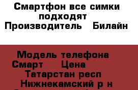 Смартфон все симки подходят › Производитель ­ Билайн › Модель телефона ­ Смарт 5 › Цена ­ 1 500 - Татарстан респ., Нижнекамский р-н Сотовые телефоны и связь » Продам телефон   . Татарстан респ.